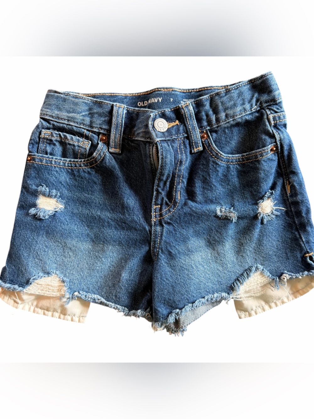 Old Navy Girls Size 7 High Rise Distressed Denim Shorts Frayed Hem
